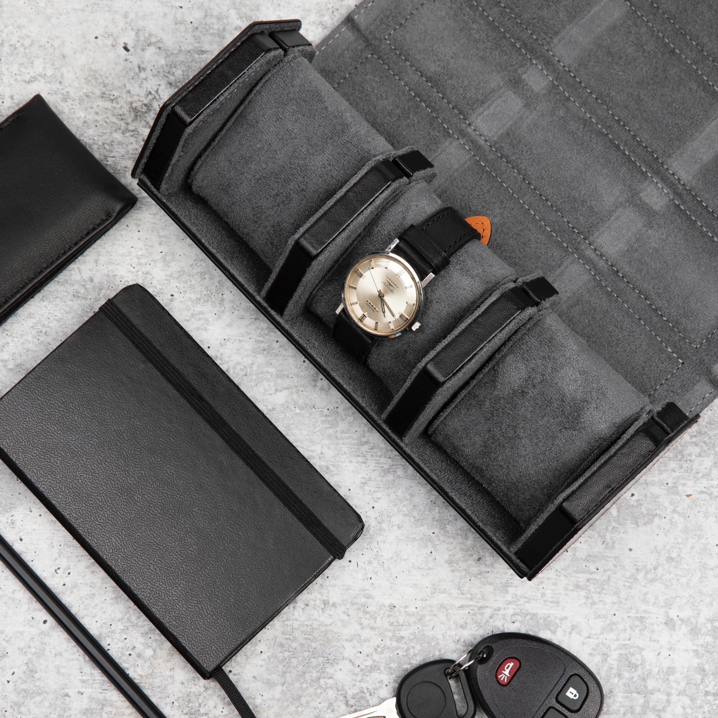 The Hex Leather Three Watch Roll