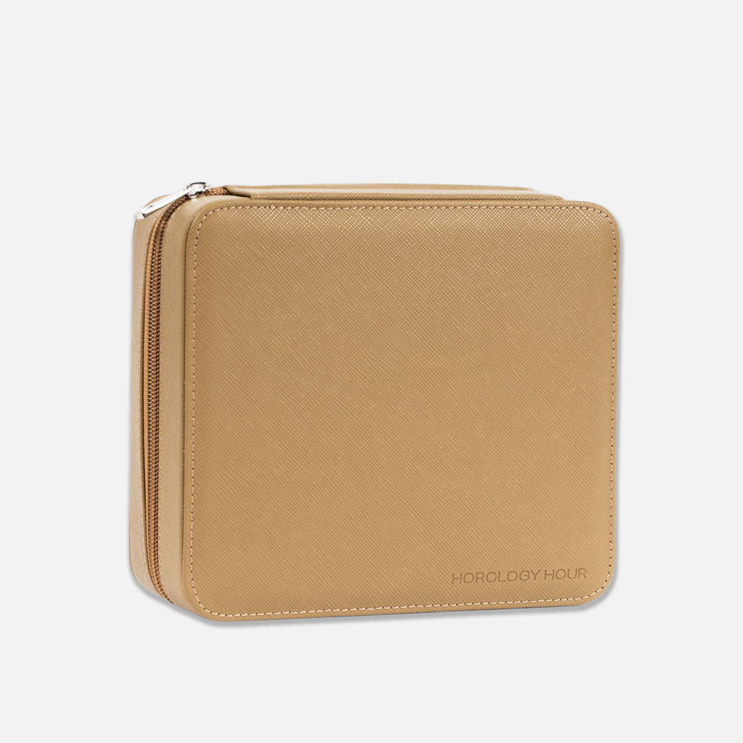 The Zip Box Leather Six Watch Case in Tan