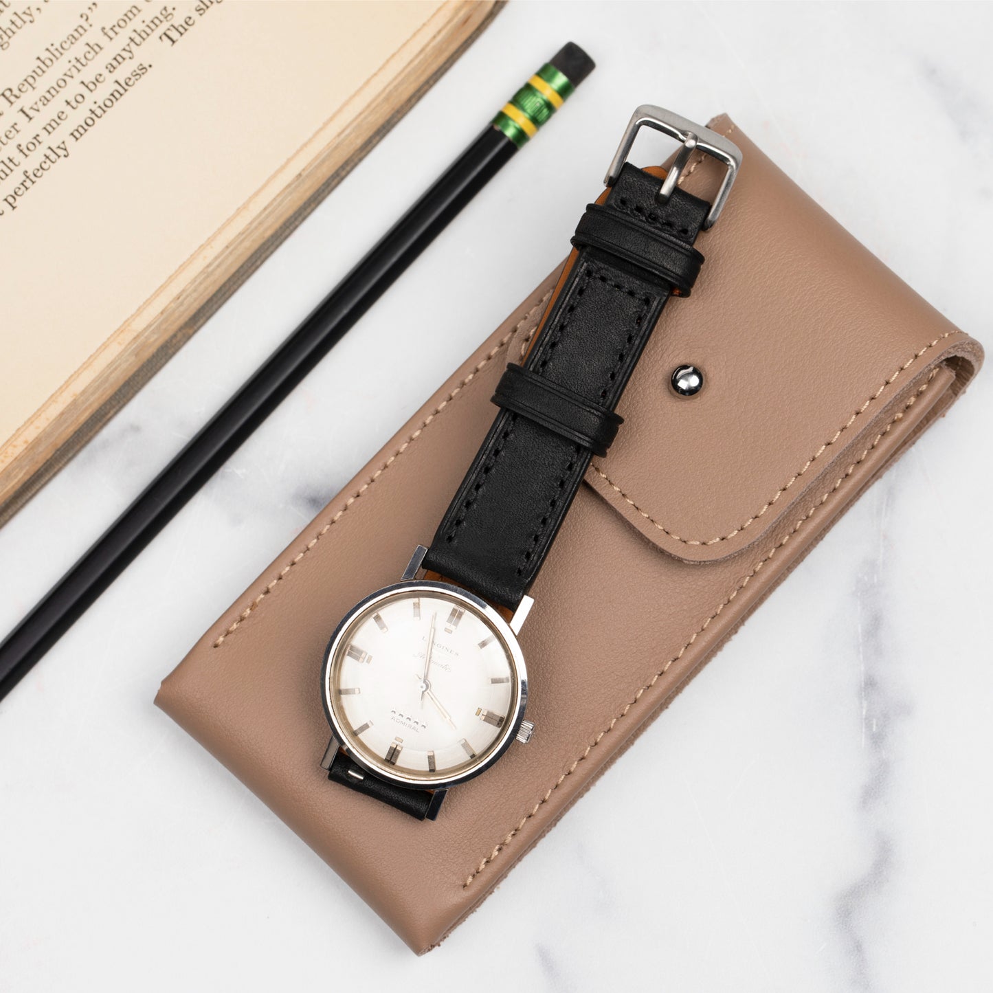 The Lorient Nappa Leather Watch Pouch In Taupe