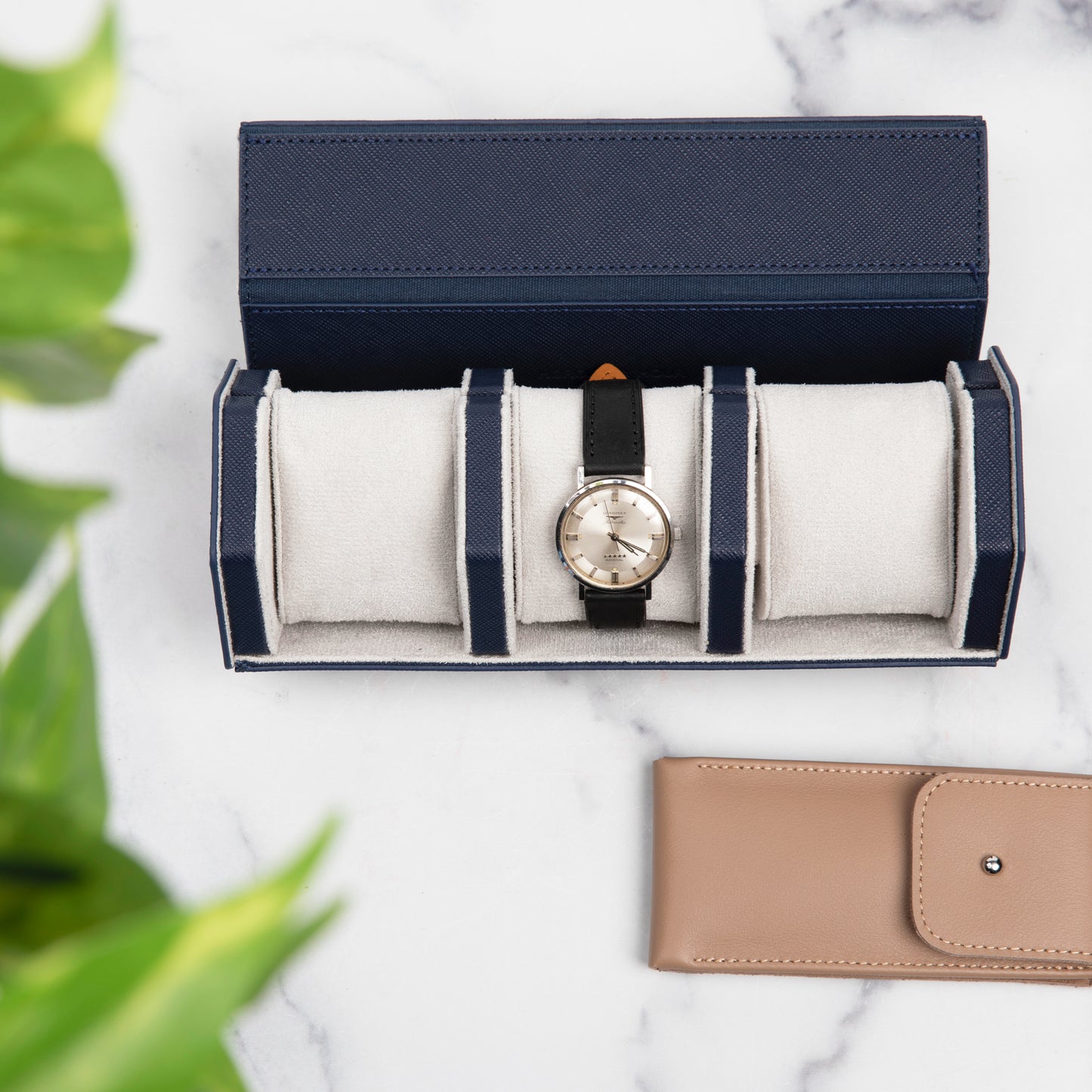 The Hex Leather Three Watch Roll