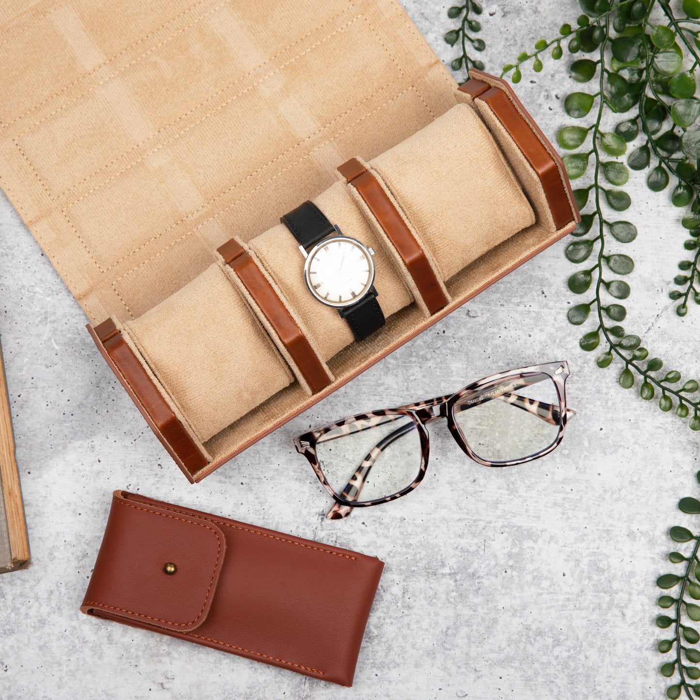 The Hex Leather Three Watch Roll