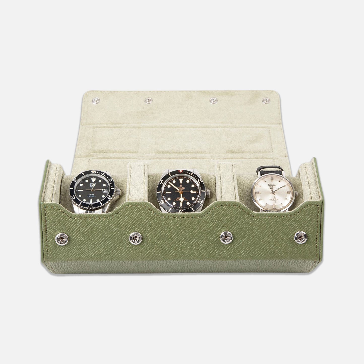 The Hex 2.0 Leather Three Watch Roll in Green